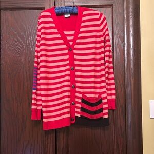 CAbi Red and Pink Striped Cardigan great condition